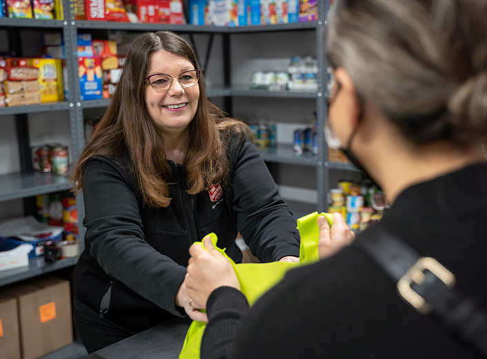 A food bank donating items to a client